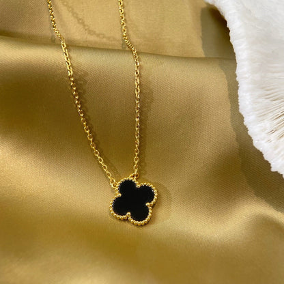 [Amore Jewelry]CLOVER 15MM BLACK ONYX SINGLE FLOWER NECKLACE