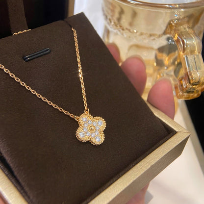 [Amore Jewelry]CLOVER 15MM DIAMOND SINGLE FLOWER NECKLACE