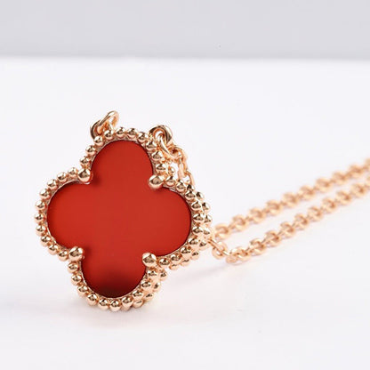 [Amore Jewelry]CLOVER 15MM CARNELIAN SINGLE FLOWER NECKLACE