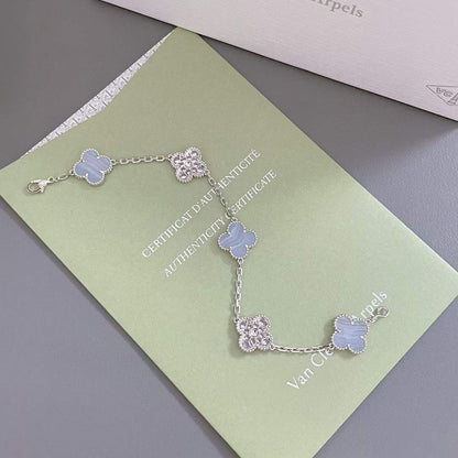 [Amore Jewelry]CLOVER  5 MOTIF DIAMOND PURPLE CHALCEDONY BRACELET SILVER