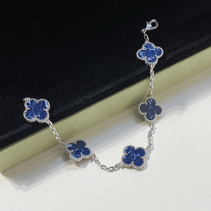 [Amore Jewelry]CLOVER 5 MOTIF PIETERSITE SILVER BRACELET