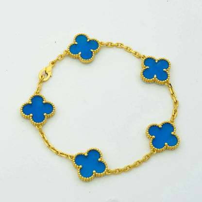 [Amore Jewelry]CLOVER 5 MOTIFS BLUE AGATE BRACELET