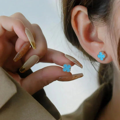 [Amore Jewelry]CLOVER MINI TUROUOISE SILVER STUD EARRINGS