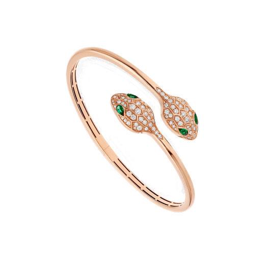 [Amore Jewelry]SERPENTI BRACELET PINK GOLD MALACHITE DIAMOND DOUBLE SNAKE