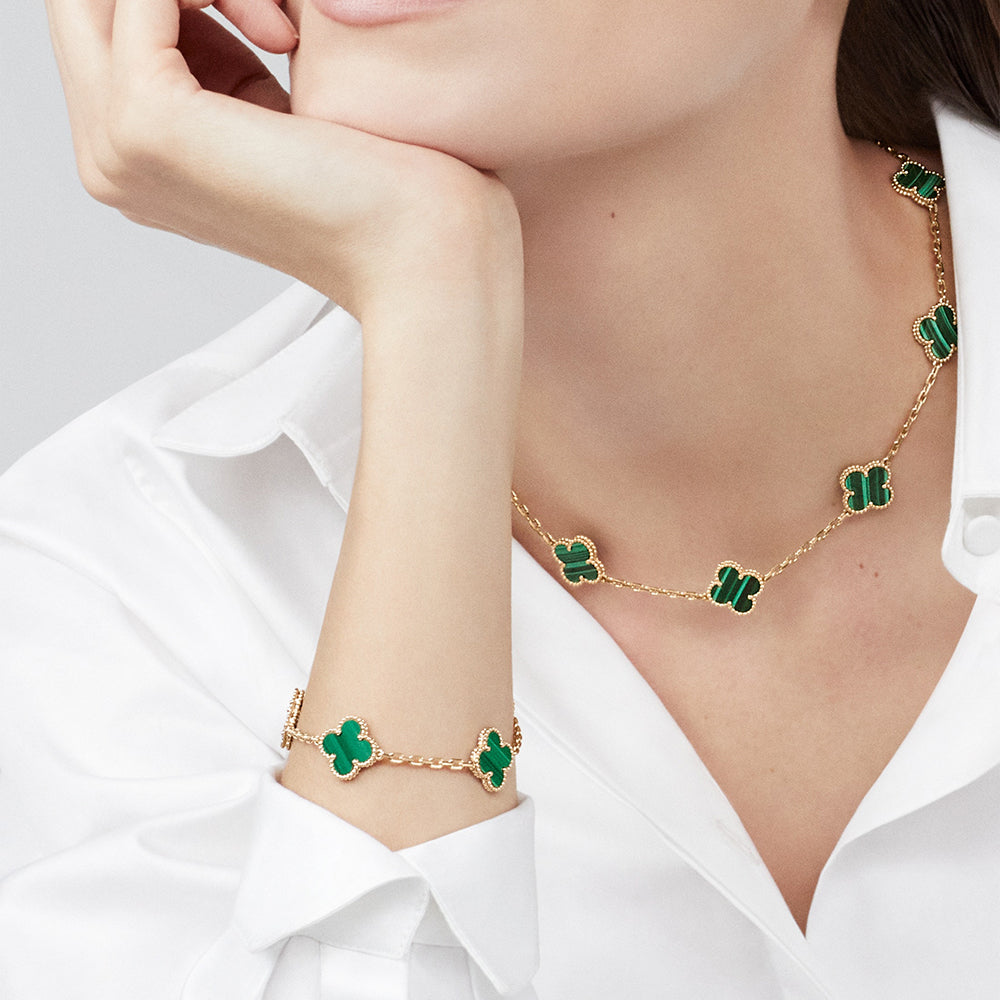 [Amore Jewelry]CLOVER 10 MOTIFS MALACHITE NECKLACE