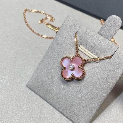 [Amore Jewelry]CLOVER 15MM DIAMOND PINK MOP NECKLACE