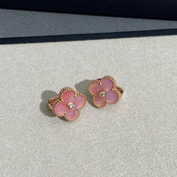 [Amore Jewelry]CLOVER MEDIUM 1 DIAMOND PINK EARRINGS