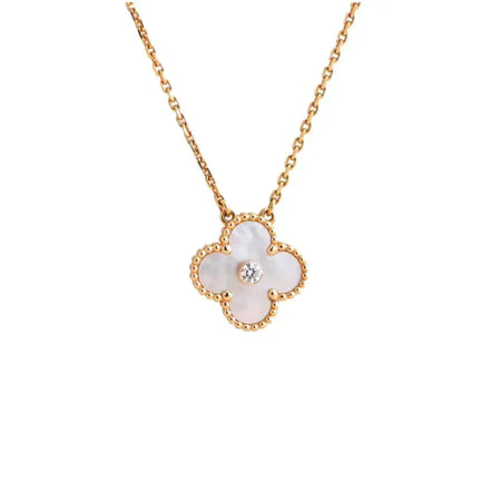 [Amore Jewelry]CLOVER 15MM DIAMOND WHITE FRITILLARIA NECKLACE