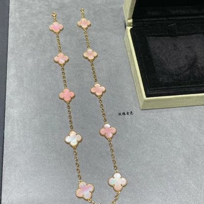 [Amore Jewelry]CLOVER 10 MOTIFS PINK MOP NECKLACE