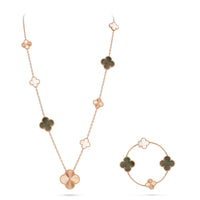 [Amore Jewelry]DETACHABLE CLOVER 15(11+4) FLOWER ROSE GOLD NECKLACE SET