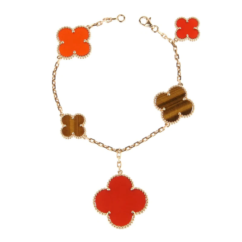 [Amore Jewelry]CLOVER BRACELET 5 MOTIFS CARNELIAN TIGER EYE