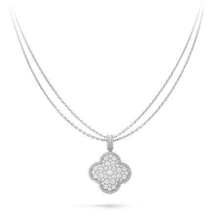 [Amore Jewelry]CLOVER 25MM SILVER FULL DIAMOND BIG CLOVER NECKLACE