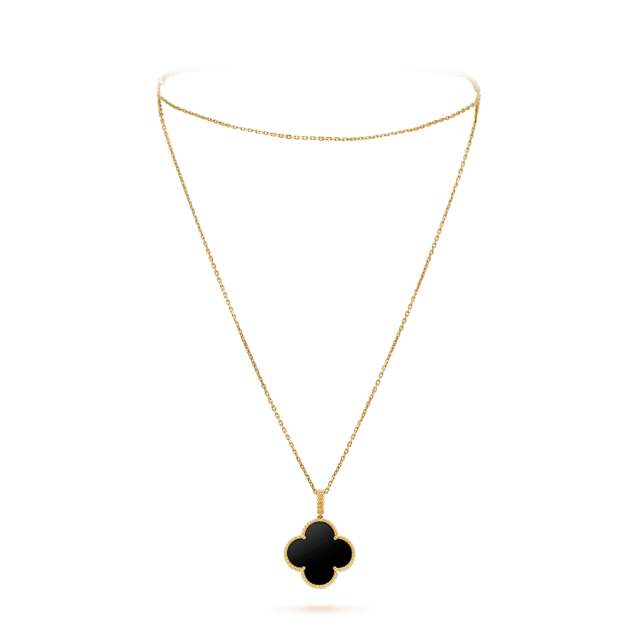 [Amore Jewelry]CLOVER 25MM GOLD ONYX BIG CLOVER NECKLACE