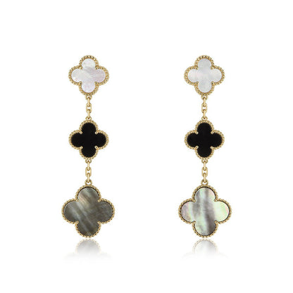 [Amore Jewelry]CLOVER EARRINGS GOLD ONYX MOP 3 MOTIF