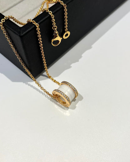 [Amore Jewelry]ZERO 1 WHITE CERAMIC DIAMOND PINK GOLD NECKLACE